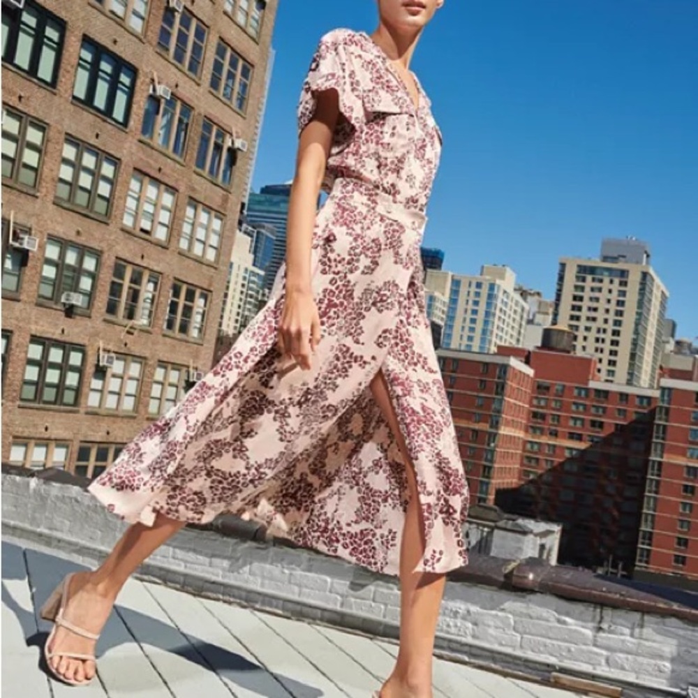Equipment Orlenna silk-blend midi shirt dress rose cloud floral animal print 8